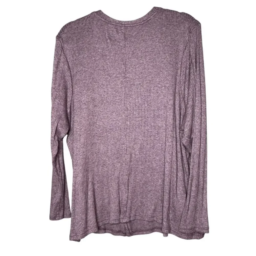 LANE BRYANT V NECK SWEATER FAUX CARDIGAN RIBBED PURPLE SIZE 26/28